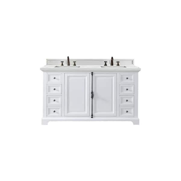 James Martin Vanities Providence 60.0 in. W x 23.5 in. D x 34.3 in. H Bathroom Vanity in Bright White with Ethereal Noctis Quartz Top