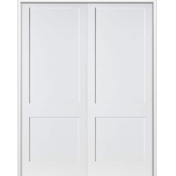 Krosswood Doors 48 in. x 96 in. Craftsman Shaker 2-Panel Both Active MDF Solid Core Primed Wood Double Prehung Interior French Door