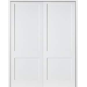 56 in. x 96 in. Craftsman Shaker 2-Panel Both Active MDF Solid Core Primed Wood Double Prehung Interior French Door