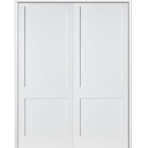 56 in. x 96 in. Craftsman Shaker 2-Panel Both Active MDF Solid Core Primed Wood Double Prehung Interior French Door