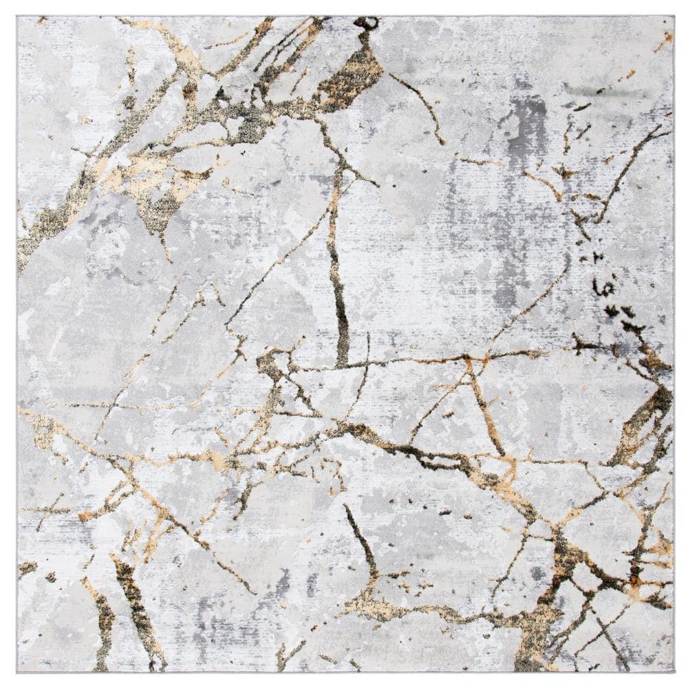 Handmade Abstract Gray and Gold Synthetic Area Rug - 10' Square