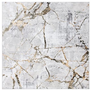 Amelia Gray/Gold 12 ft. x 12 ft. Abstract Distressed Square Area Rug