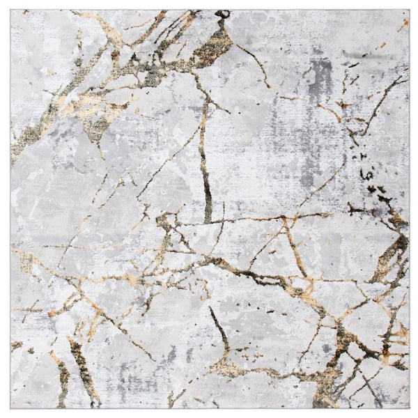 SAFAVIEH Amelia Gray/Gold 12 ft. x 12 ft. Abstract Distressed Square Area Rug