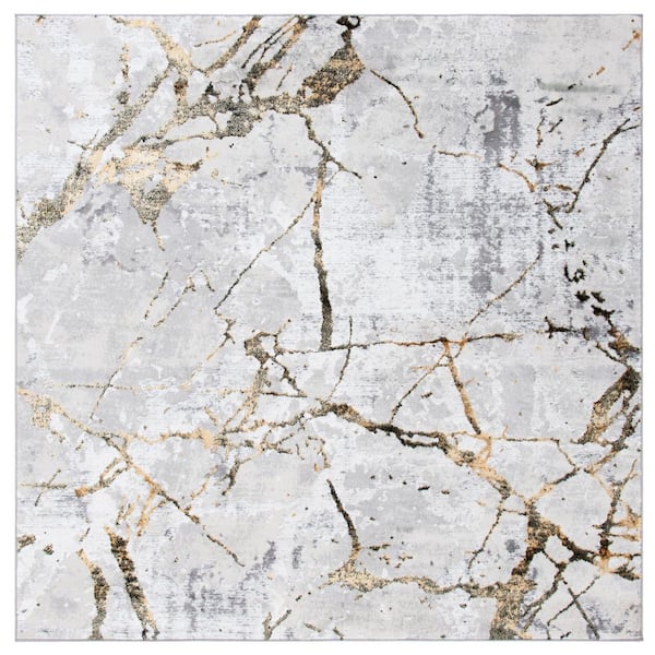Amelia Gray/Gold Doormat 3 ft. x 3 ft. Abstract Distressed Square Area Rug