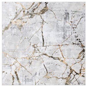 Amelia Gray/Gold 7 ft. x 7 ft. Abstract Distressed Square Area Rug