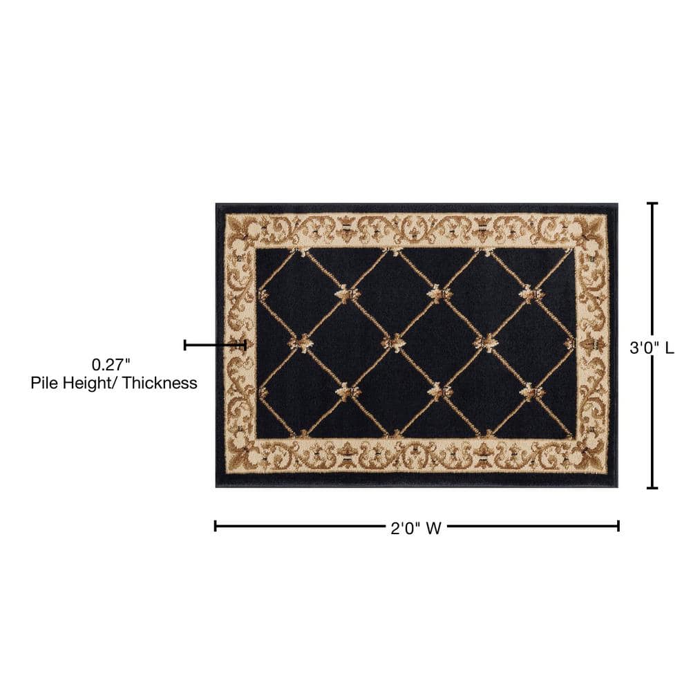 Elegant Black and Beige Polypropylene Indoor Area Rug