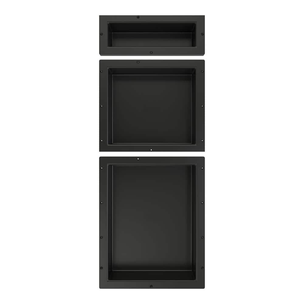Black ABS Triple Recessed Shower Shelf with Three Inner Shelves