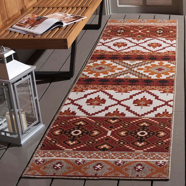 Veranda Red/Beige 2 ft. x 8 ft. Tribal Aztec Indoor/Outdoor Runner Rug