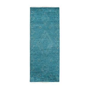 Green 4 ft. x 12 ft. Hand-Knotted Wool Modern Moroccan Rug Area Rug