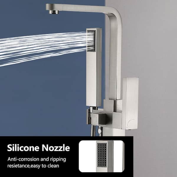 Single-Handle Freestanding Tub Faucet with Hand Shower Floor Mount in Brushed Nickel