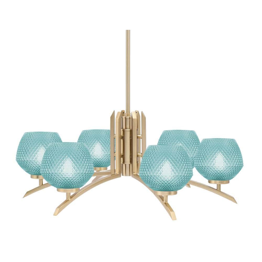 Siena 27.5 in. 6-Light New Age Brass Chandelier with 6 in. Turquoise Textur