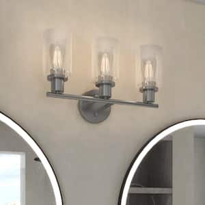 17 in. 3-Light Brush Nickel Vanity Light With Clear Glass Shades