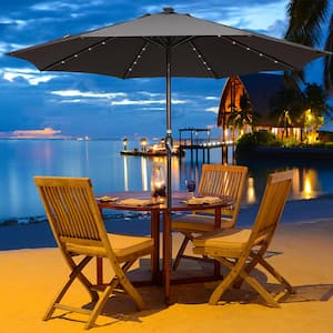 11 ft. Steel Outdoor Market Patio Umbrella with 40 LED Lights Crank in Gray, Base Not Included