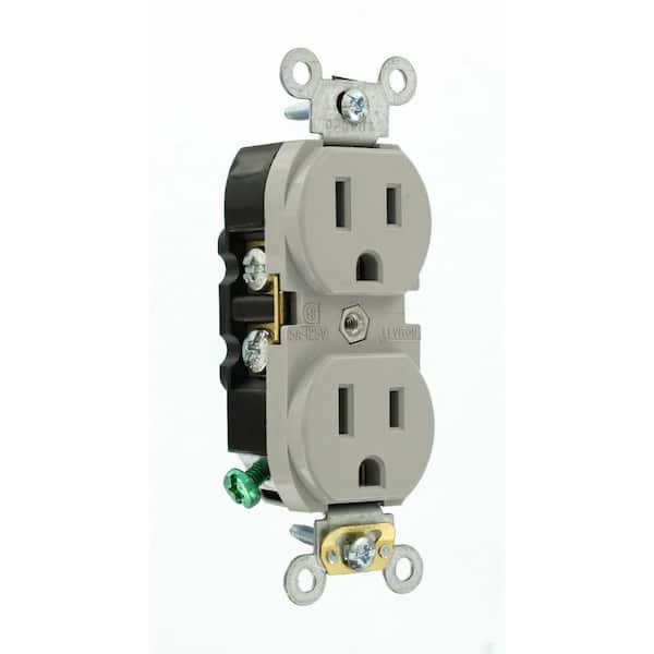 Leviton 15 Amp 125 V Industrial Grade Duplex Outlet/Receptacle, Gray (1-Pack) 5262-GYS
