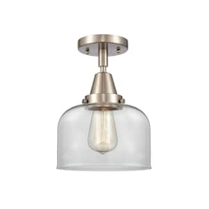 Bell 8 in. 1-Light Brushed Satin Nickel, Clear Flush Mount with Clear Glass Shade