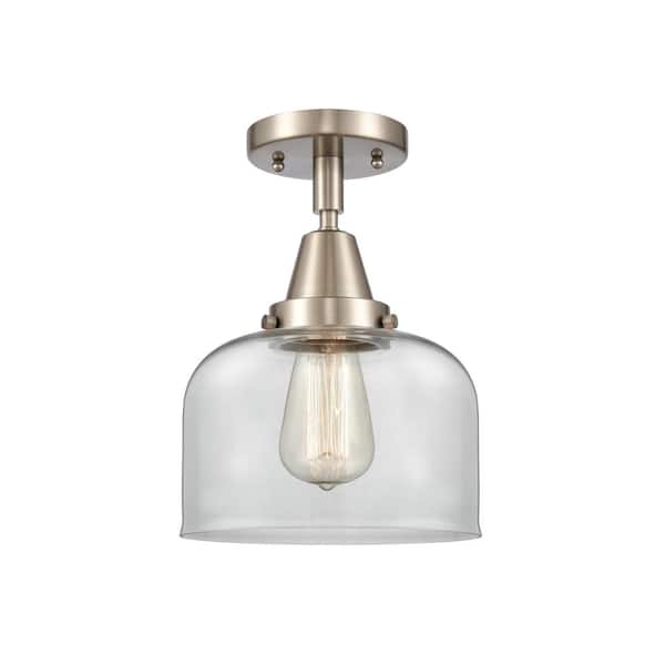 Innovations Bell 8 in. 1-Light Brushed Satin Nickel, Clear Flush Mount with Clear Glass Shade