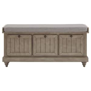 Gray Storage Bench with Linen Seat Cushion 44 in. W x 15.94 in. D x 20.47 in. H