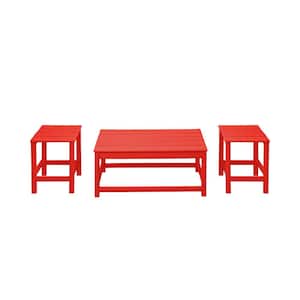 Laguna 3-Piece Red Poly Plastic Outdoor Patio UV Resistant Coffee and Side Table Set