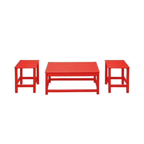 WESTIN OUTDOOR Laguna 3-Piece Red Poly Plastic Outdoor Patio UV Resistant Coffee and Side Table Set