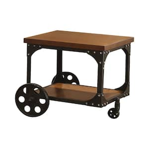 Roy 24 in Rustic Brown Square Wood End Table with Shelf and Casters