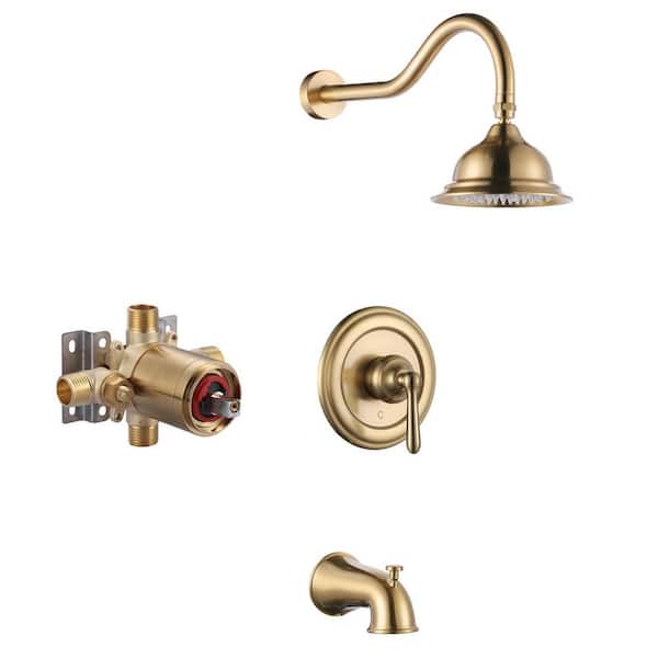 Modern Single Handle 1-Spray Tub and Shower Faucet 1.8 GPM in Bruhsed Gold Valve Included