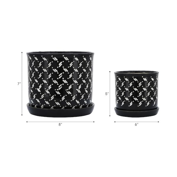 Liv & Skye 6 in. and 8 in. Black Ceramic Dots Saucer Decorative