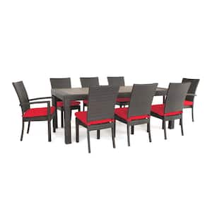 Deco 9-Piece Wicker Outdoor Dining Set with Sunbrella Sunset Red Cushions