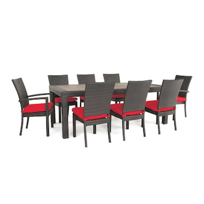Deco 9-Piece Wicker Outdoor Dining Set with Sunbrella Sunset Red Cushions