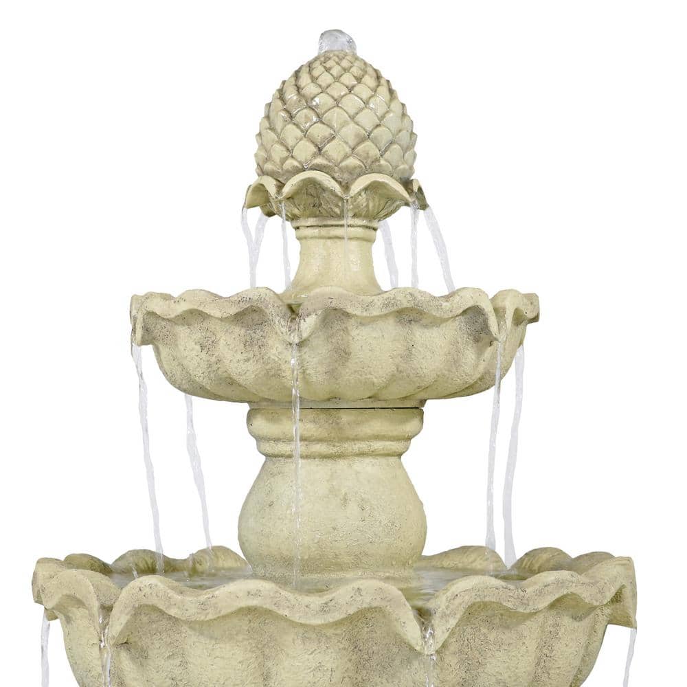 Elegant White Fiberglass 3-Tier Pineapple Outdoor Fountain