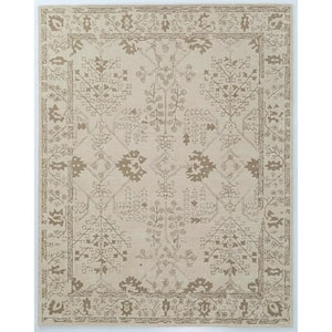 Ivory 8 ft. x 10 ft. Rectangle Floral Wool, Cotton Area Rug