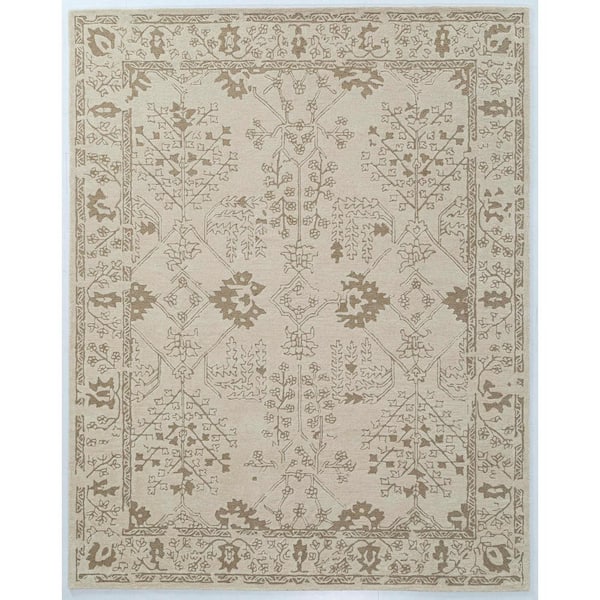 NUSTORY Ivory 8 ft. x 10 ft. Rectangle Floral Wool, Cotton Area Rug