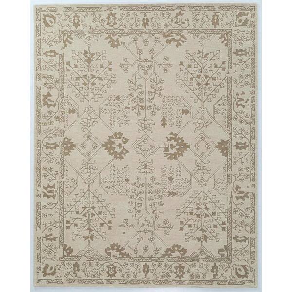 NUSTORY Ivory 8 ft. x 10 ft. Rectangle Floral Wool, Cotton Area Rug