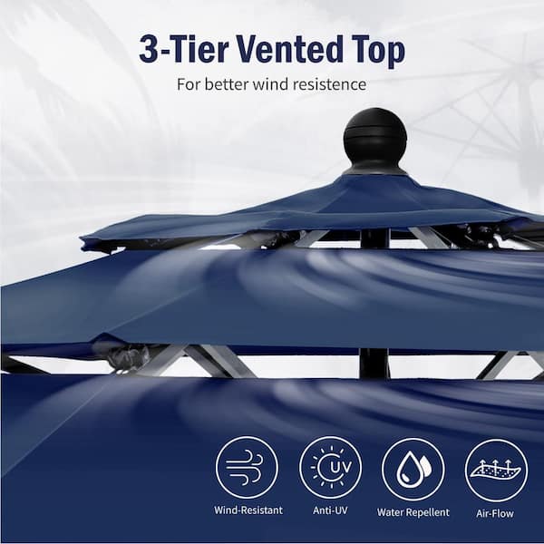 PHI VILLA 10 ft. Market Patio Umbrella in 3-Layer in Blue PHI VILLA 10 ft. Market Patio Umbrella in 3-Layer in Blue