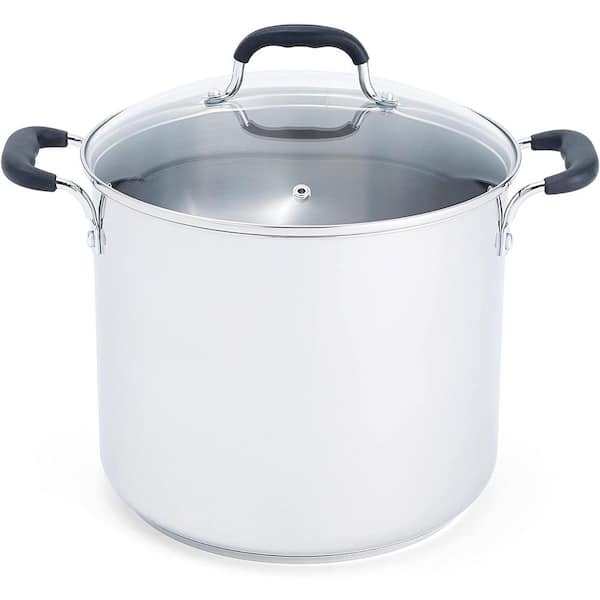 Adrinfly 12 Qt. Stainless Steel Nonstick Stock Pot Oven Safe Up to 350F Dishwasher Safe with Comfortable Handles and Glass Lid