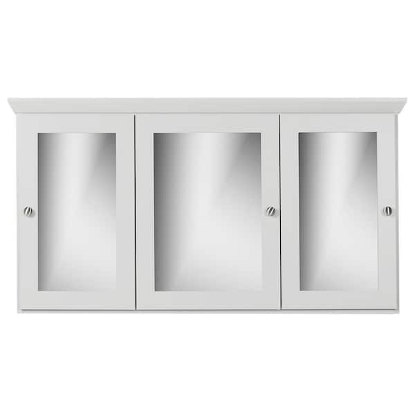 Simplicity by Strasser 48 in. W x 27 in. H x 6.5 in. D Tri-View Surface-Mount Medicine Cabinet Rectangle/Mirror in Dewy Morning