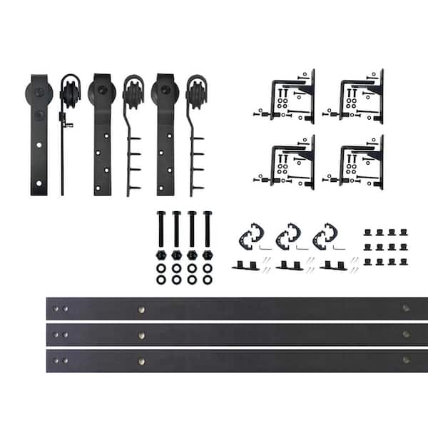 HOMACER 5 ft./60 in. Black Rustic Inverted Bent Triple Track Bypass Sliding Barn Door Track and Hardware Kit for Triple Doors