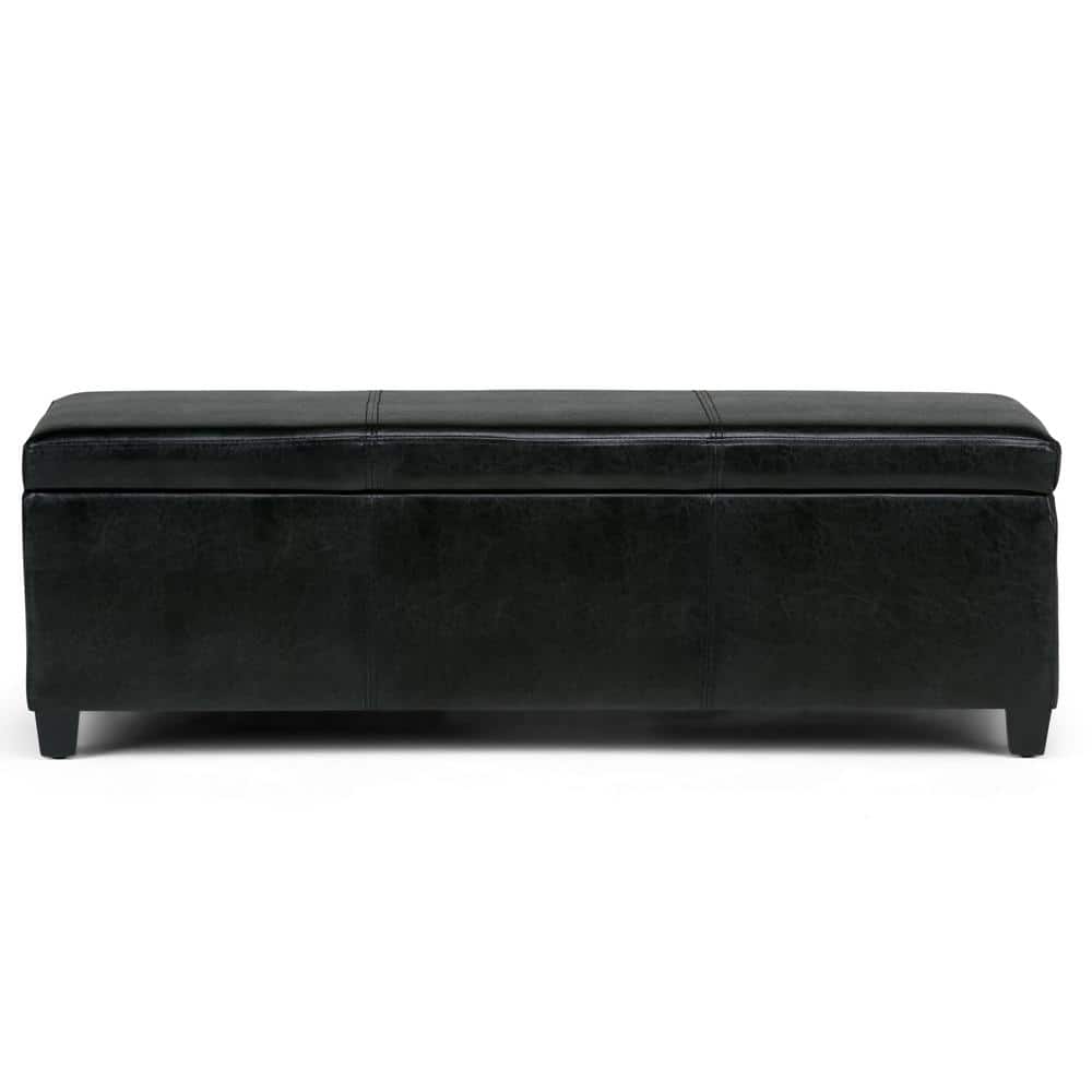 Midnight Black Faux Leather Rectangular Storage Ottoman