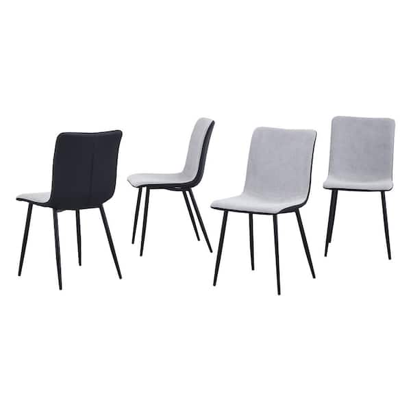 Huluwat Gray Linen Metal Leg Modern Minimalist Dining Chair with Fabric Cushion Seat Back (Set of 4)