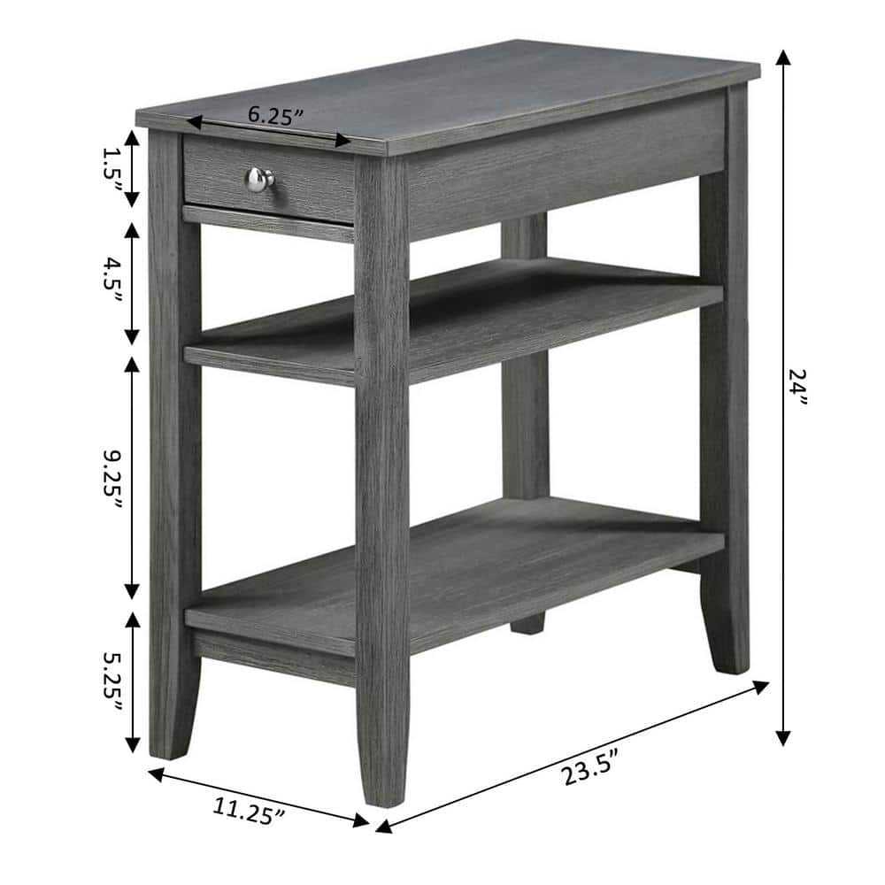 Dark Gray Wood Three-Tier End Table with Drawer