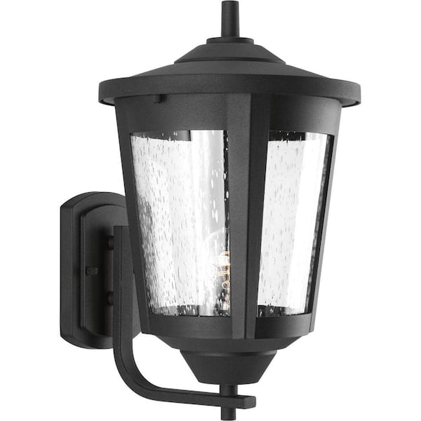 Progress Lighting East Haven Collection 1-Light Textured Black Clear Seeded Glass Transitional Outdoor Large Wall Lantern Light