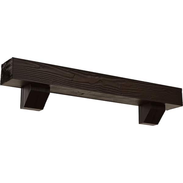 Ekena Millwork 6 in. x 6 in. x 7 ft. Sandblasted Faux Wood Fireplace Mantel Kit with Ashford Corbels, Natural Mahogany