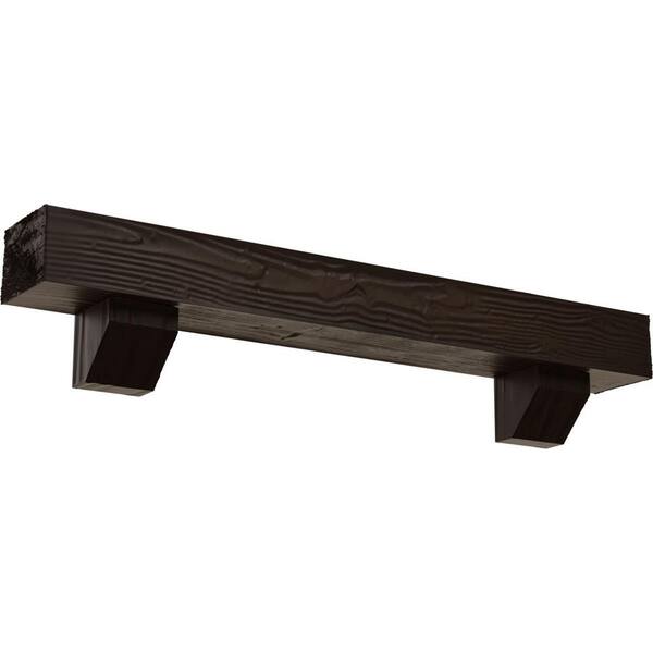 Ekena Millwork 8 in. x 10 in. x 3 ft. Sandblasted Faux Wood Fireplace Mantel Kit, Ashford Corbels, Natural Mahogany