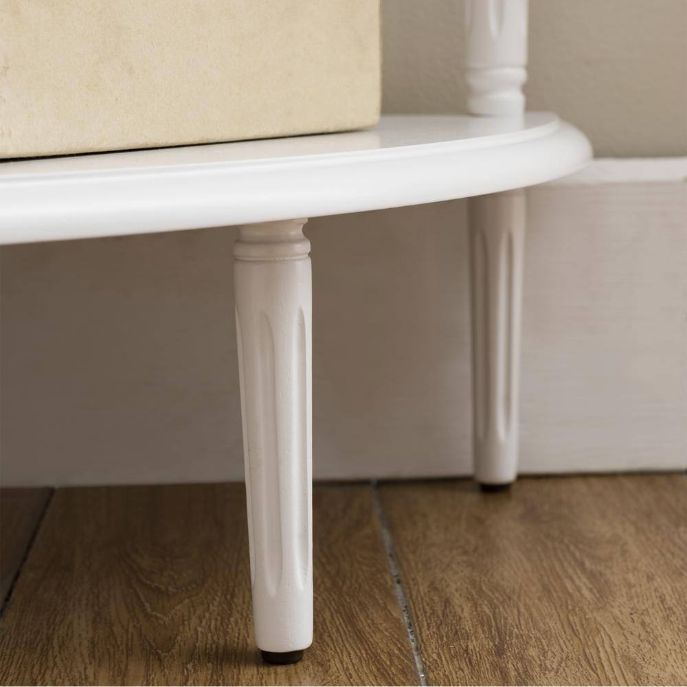 White Triangular Solid Wood Corner Table with Storage Drawer