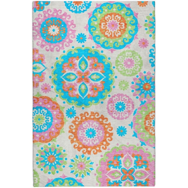 Dream Shag Premium Machine Washable Abstract ADS763 White 5 ft. x 7 ft. 6 in. Area Rug