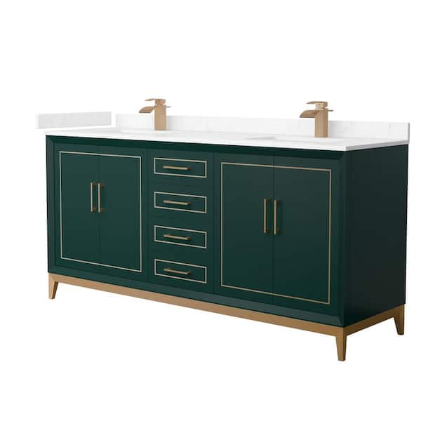 Wyndham Collection Marlena 72 in. W x 22 in. D x 35.25 in. H Double Bath Vanity in Green with Carrara Cultured Marble Top