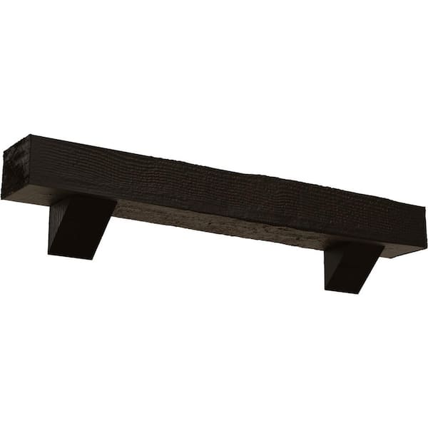 Ekena Millwork 8 in. x 12 in. x 7 ft. Rough Sawn Faux Wood Fireplace Mantel Kit, Breckinridge Corbels, Natural Ash