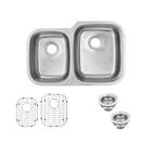 Undermount 16-Gauge Stainless Steel 32 in. 0-Hole 40/60 Double Bowl Kitchen Sink with Grid Set and Drain Assemblies