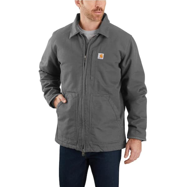 Carhartt Men's X-Large Gravel Cotton Relaxed Fit Washed Duck Sherpa-Lined  Jacket 104392-GVL - The Home Depot