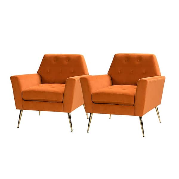 JAYDEN CREATION Ernesto Orange Armchair with Metal Base Set of 2