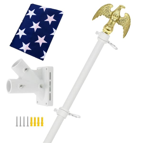 6 ft. White Stainless Steel Flagpole, Flag Pole Kit for Outdoor with Holder, 3 x 5 US Flag and Eagle Topper